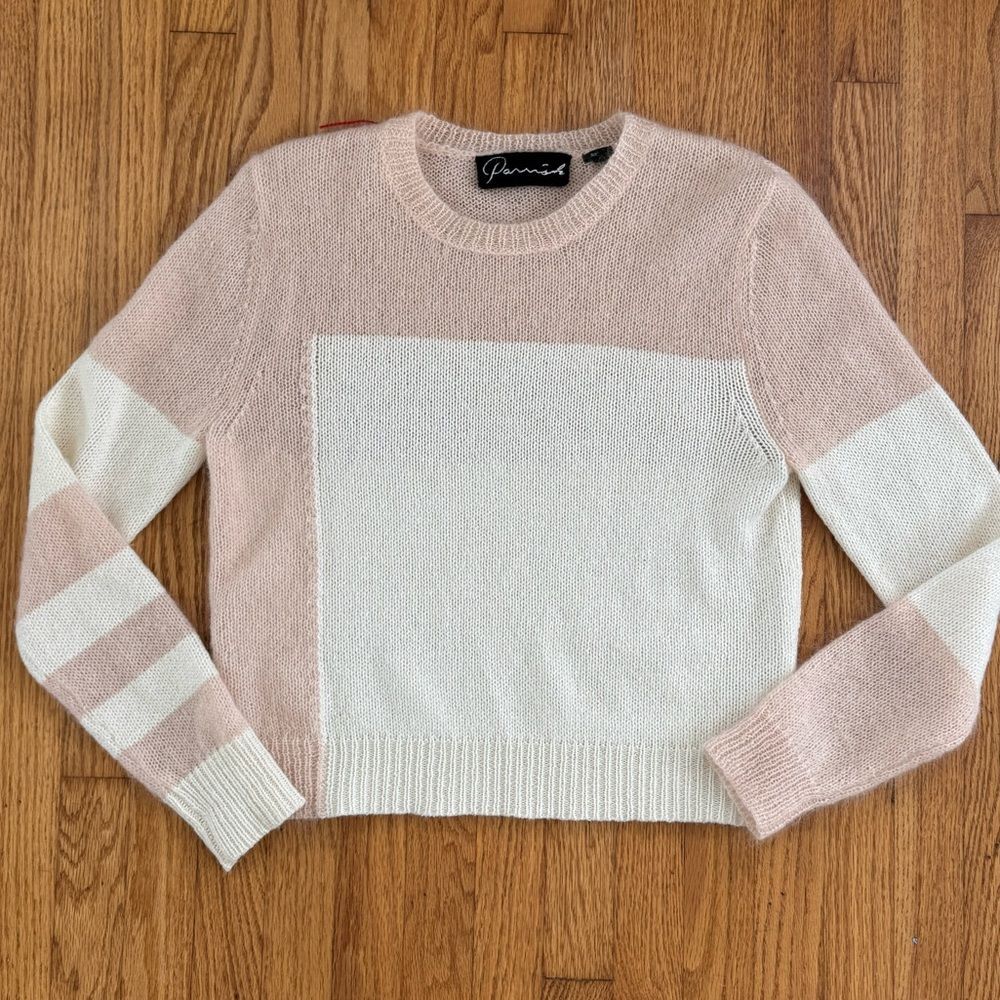 Parrish LA Mohair Pink Cream Sweater Wool Mohair Alpaca Cashmere S